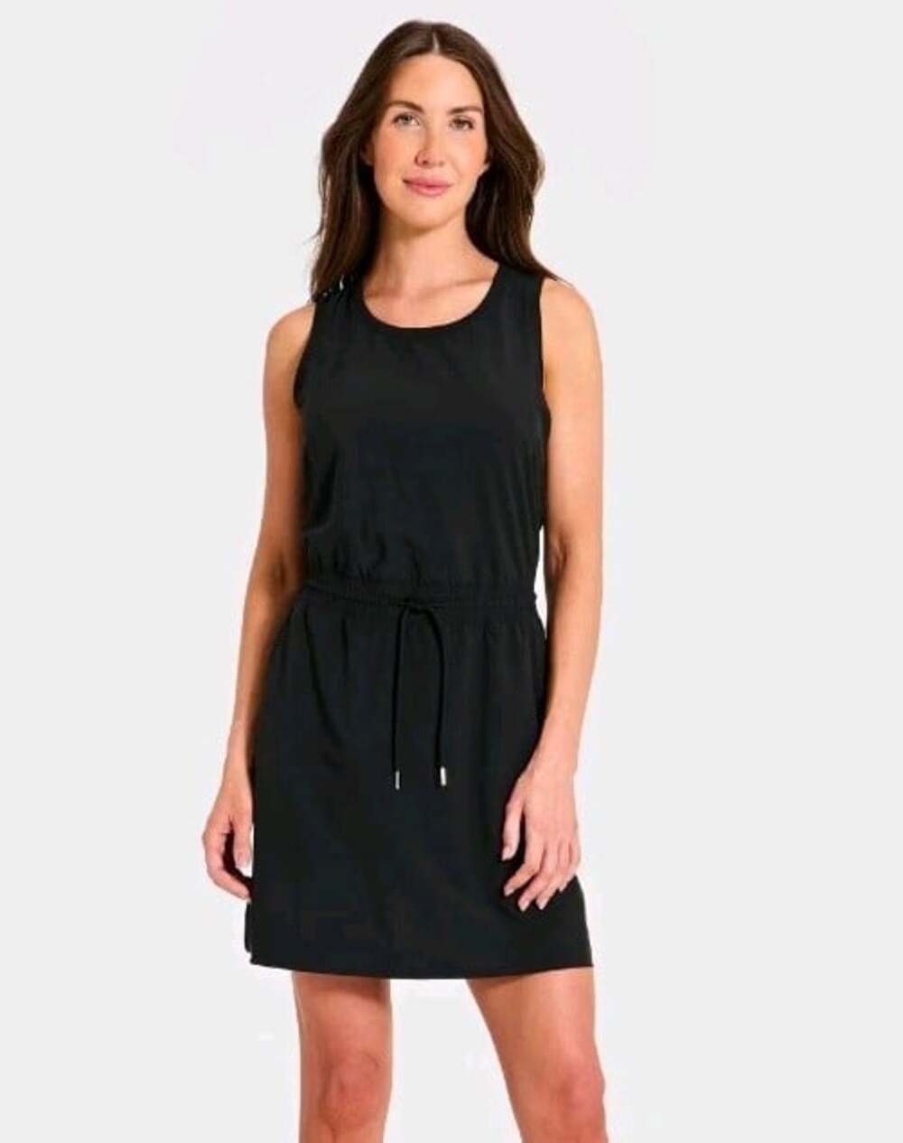 All in Motion Black Tank Dress Scoop Neck Sleeveless Short Drawstring Waist XS